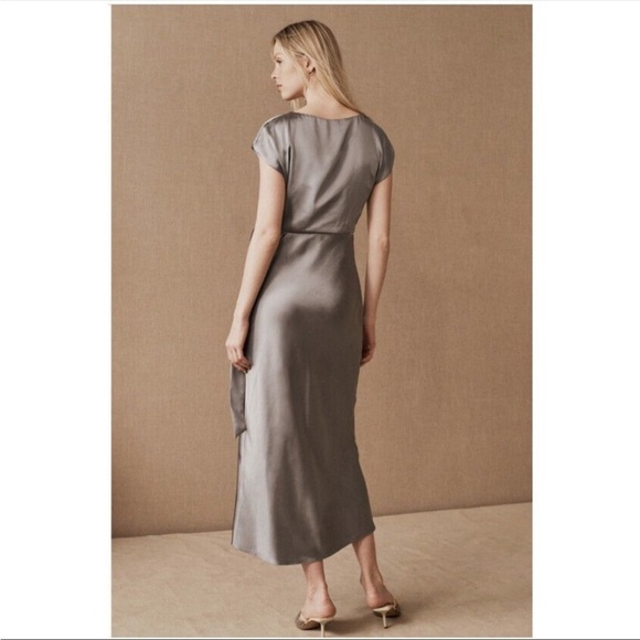 Anthropologie | BHLDN Sachin & Babi Roma Satin Wrap Dress Slate Grey Gray New 4 - Picture 9 of 15